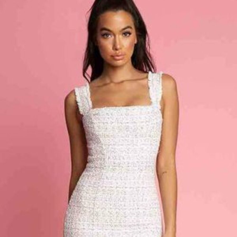 XS MESHKI White Tweed Mini Dress - Celena